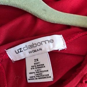 Liz Claiborne red cotton/lace top 2x